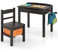 Ensemble de table pour enfants, bureau en bois massif avec plateau rabattable et 7 tiroirs, idéal pour les enfants à partir de 3 ans. Table d'activités avec crochets, compartiment de rangement et boît