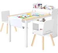 Ensemble de table pour enfants - Ensemble de sièges pour enfants - Avec 2 chaises - Étagère de rangement à 3 niveaux - Table à dessin et table de bricolage - Pour chambre d'enfant et crèche - Blanc