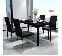 Ensemble de Table pour Salle à Manger - Noir - Verre trempé + fer - Cuir artificiel + bois + fer