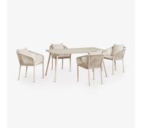Ensemble de table rectangulaire 160x90 cm et 4 chaises de salle à manger en corde tressée Arhiza Classic Tapioca Beige
