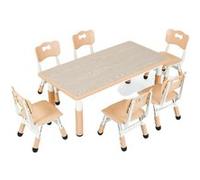 Ensemble de table réglable pour enfants et 6 chaises, plastique bois durable, design moderne, Table, Chaises, Couleur : Jaune, Dimensions : 47.2 (L) * 23.6 (l) * 18.9 /23.6 (H)