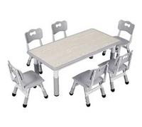 Ensemble de table réglable pour enfants et 6 chaises, plastique bois durable, design moderne, Table, Chaises, Couleur : Gris, Dimensions : 47.2 (L) * 23.6 (l) * 18.9 /23.6 (H)