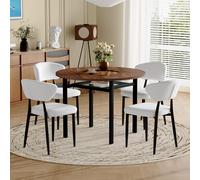 Ensemble de table ronde moderne et minimaliste (4 fauteuils blancs enPolyuréthaneavec dossier incurvé), table ronde de 100 cm de diamètre aspect bois, idéale pour la salle à manger et la cuisine.