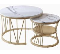 Ensemble de tables basses avec structure métallique et effet marbre – 70 x 70 x 45 cm – Ensemble de tables de salon modernes