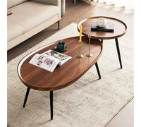 Ensemble de tables basses en noyer, style vintage, en cuir, lot de 2, 80 x 55 x 38 cm
