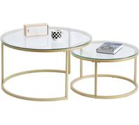 Ensemble de tables basses en verre - 2 pièces - Tables rondes - Finition brillante - Doré - 80 et 60 cm