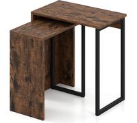Ensemble de tables basses gigognes, marron rustique, structure en métal