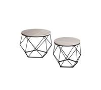 Ensemble de tables basses HWC-L37, table basse table d'appoint table de salon, métal bois aspect chêne gris