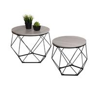 Ensemble de tables basses HWC-L37, table basse table d'appoint table de salon, métal bois aspect chêne gris