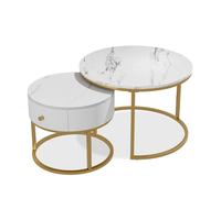 Ensemble de tables basses Madrid, 70x70cm, petite table avec tiroir, Marbre, Vicco 51682