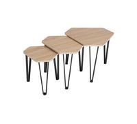 Table basse - TECTAKE - Lot de 3 tables d'appoint TORQUAY ai style industriel, empilables en bois et acier - Bois clair/Chêne sonoma