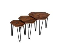 Table basse - TECTAKE - Lot de 3 tables d'appoint TORQUAY ai style industriel, empilables en bois et acier - Bois foncé