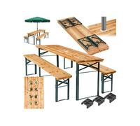 Table et blancs de jardin - TECTAKE - Ensemble repas d'extérieur LUDWIG pliable stable, bois de sapin avec support parasol - Marron