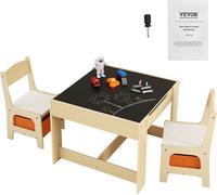 VEVOR 1 Table d’Enfant + 2 Chaises 610x610x483 mm et 290x300x530 mm Ensemble de Meuble d'Enfant avec Boîte de Rangement Plateau Double-Face pour Étudier Manger Jouer Lire Crèche Chambre d’Enfants