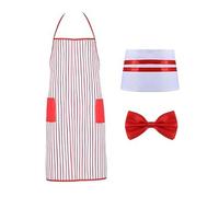 Ensemble de tablier de serveur à rayures rétro avec nœud papillon en soie, chapeau, matériaux résistants taches, parfait pour les services de restauration d ' événements costumés, costume toque de