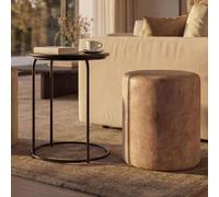 Pouf et table d'appoint HWC-K48, table basse table tabouret, certifié MVG MDF métal similicuir brun
