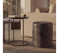 Lot de 2 poufs et table d'appoint HWC-K48, table basse table tabouret, certifié MVG MDF métal similicuir noir