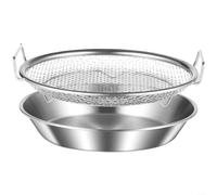 Ensemble de tamis à huile de friture en acier inoxydable avec bac de récupération, maille métallique fine pour séparer les graisses pour une cuisson saine, rôtir et cuire à la vapeur, résistant à la