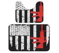 Ensemble de tapis de bain 2 pièces avec drapeau américain et pistolet, pour le 4 juillet : tapis de toilette antidérapant, tapis de bain absorbant, tapis de douche, offre spéciale salle de bain.