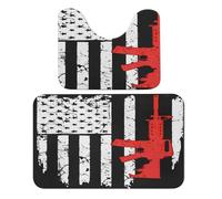 Ensemble de tapis de bain 2 pièces avec drapeau américain et pistolet, pour le 4 juillet : tapis de toilette antidérapant, tapis de bain absorbant, tapis de douche, offre spéciale salle de bain.
