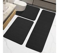 Ensemble de tapis de bain en mousse à mémoire de forme - 3 pièces - Noir - Absorption de l'humidité - Extra doux - Confort