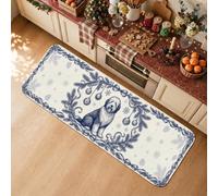Ensemble de tapis de cuisine en toile pour chiot 40,6 x 119,4 cm | Tapis d'évier de cuisine, motif chiot d'hiver, style toile de jouy, thème enneigé, ensemble de tapis de sol de cuisine