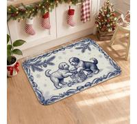Ensemble de tapis de cuisine en toile pour chiot 40,6 x 61 cm | Tapis d'évier de cuisine, motif chiot d'hiver, style toile de jouy, thème enneigé, ensemble de tapis de sol de cuisine