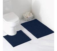 Ensemble de tapis de salle de bain de luxe : tapis chenille en peluche, tapis antidérapant + tapis de toilette en forme de U en moquette élégante à poils longs en microfibre, super absorbants, pour la
