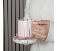 Ensemble de tasse et soucoupe en céramique rayée nordique 1set, ensemble de tasse à mesurer de style Ins, tasse à boire ménagère, ensemble de tasse et soucoupe délicates Taille Unique,plaque,une seule