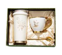 Ensemble de tasses à café 316 tasses à café isolées en acier inoxydable avec tasse en céramique et cuillère pour maman, sa femme, petite amie, sœur, fête des mères, blanc