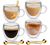 Ensemble de tasses à café à double paroi, comprenant 4 verres de 250 ml et 4 cuillères
