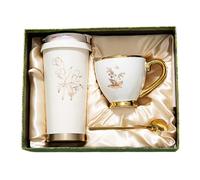 Ensemble de tasses à café, tasses à café isolées en acier inoxydable 316 avec tasse et cuillère en céramique pour maman, elle, épouse, petite amie, sœur, fête des mères blanches, pour femmes