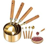 Ensemble de tasses et cuillères à mesurer en acier inoxydable avec manche en bois pour une mesure précise des ingrédients liquides