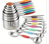 Ensemble de tasses et cuillères à mesurer en acier inoxydable comprenant 8 tasses à mesurer empilables, 8 cuillères à mesurer magnétiques double face avec 1 niveau pour ingrédients secs et liquides