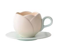 Ensemble de tasses et plats à café en céramique épaissie de styles rétro, conception de tulipes en 4 couleurs, parfait pour les cafés ou les bureaux, utilisez un ensemble de tasses en relief de fleurs