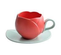 Ensemble de tasses et plats à café en céramique épaissie de styles rétro, conception de tulipes en 4 couleurs, parfait pour les cafés ou les bureaux, utilisez un ensemble de tasses en relief de fleurs