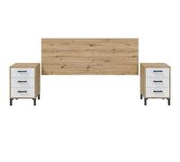 Ensemble de tête de lit + 2 tables de chevet coloris blanc artic, chêne nordique - -