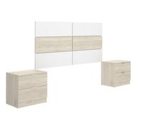 Ensemble de tête de lit avec 2 tables de chevet coloris chêne naturel, blanc - Longueur 258 x Profondeur 34 x Hauteur 121 cm