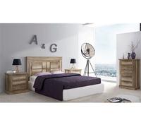 Ensemble de tete de lit avec pieds + 2 tables de chevet + chiffonnier coloris chene vieilli --