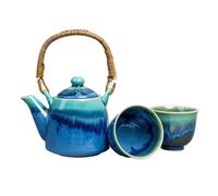 Ensemble de thé BLACK COBALT TEAL, set de 3 pc, noir, céramique, MIJ