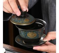 Ensemble de thé chinois classique Gaiwan tasses à thé argile noire Tureen 180ml couvercle bol soucoupe traditionnelle à la main thé infusion tasse à thé B