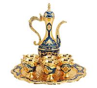 Ensemble De Thé Turc, Cafetière Turque Vintage Service Comprenant Théière Artisanale Marocaine en Métal Flacons Hanche Verre Vin Russe Ensembles Pot Bleu Café avec 6 Tasses Plateau(Bleu)