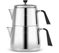 Ensemble de Théière Karaca Fiona en Acier Inoxydable, Bouilloire 2L, Théière 1L, Noir