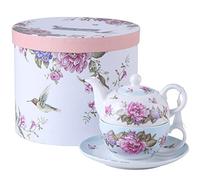 Ensemble de théière, tasse et soucoupe en porcelaine pour une personne à motif floral boîte cadeau