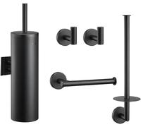 Ensemble de toilette noir 5 pièces avec brosse à toilettes, support de rouleau et support de rechange