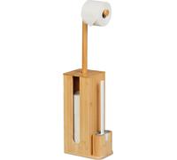 Ensemble de toilettes Relaxdays, en bambou, dimensions : 72,5 x 26 x 15 cm, modèle sur pied, brosse de toilettes avec support, naturel/blanc