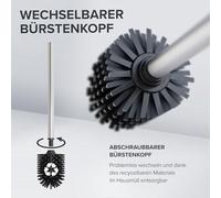 Ensemble de toilettes sur pied 3-en-1 Lagemade d'ovimar, couleur argent | Ensemble comprenant une brosse de toilettes avec tête en silicone, un porte-rouleau et un support pour smartphone | Peu encomb