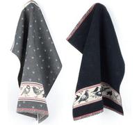 Ensemble de torchons de cuisine et de torchons de table Unyqoos® Bunzlau Castle, motif oiseau noir, 100% Coton, OCS – torchon de cuisine 65x65 cm, torchon de table 60x53 cm