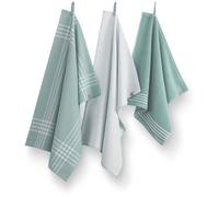 Ensemble de torchons de cuisine Unyqoos® Walra – 2 torchons de 50x70 cm + 1 torchon de 50x50 cm, 100% coton, couleur jade/blanc, rayés et à carreaux, avec boucle de suspension