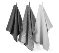 Ensemble de torchons Unyqoos® Brabantia – Textiles de cuisine, 2 torchons de 50 x 70 cm + 1 torchon de 50 x 50 cm, 100% coton (BCI), couleur gris clair, très absorbants, avec boucle de suspension